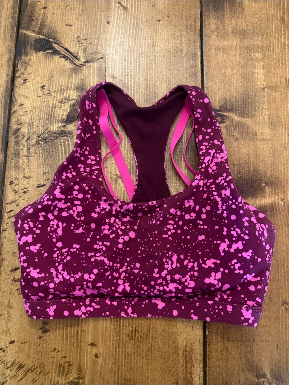 Fabletics Magenta Splatter Racerback Sports Bra - Unbranded